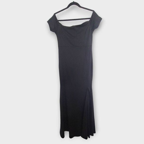 Womens Black‎ Maxi Dress Sz Large Stretch Sleeves Off Shoulder Witchycore Goth - Picture 1 of 15